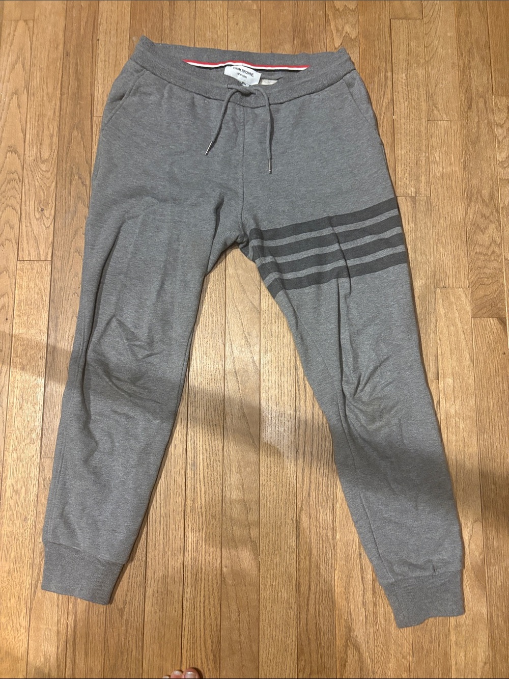Thom Browne Grey Cotton Drawstring Lounge Shorts with Hem Stripes